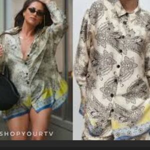 Zara Satin Paisley Print Button-Up Blouse Size Small